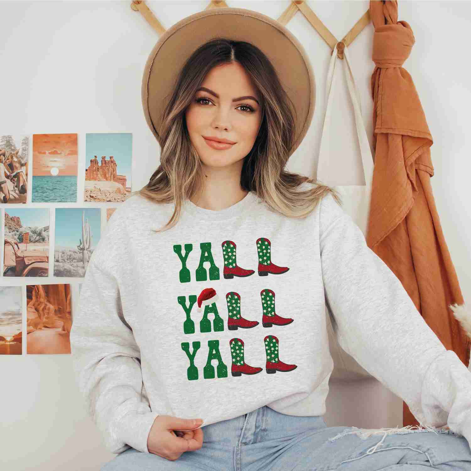 Christmas Yall Yall Yall Cowboy Cowgirl Western Boots Sweatshirt