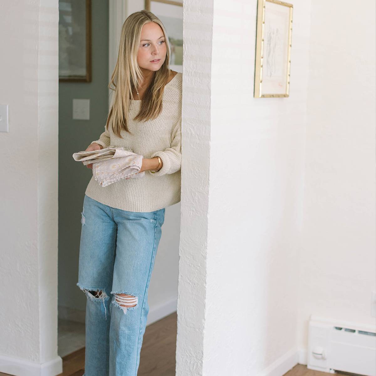 Grey Floral Cotton Twill Kitchen Towel