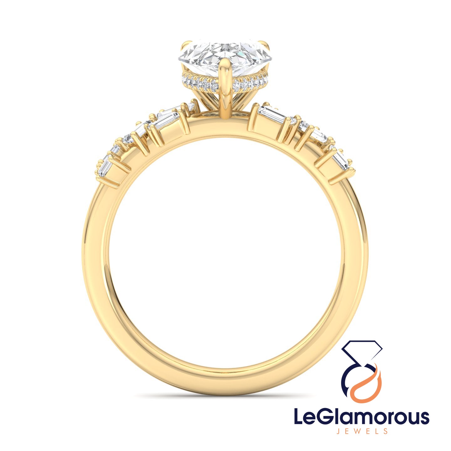 Pear Cut Hidden Halo Pave Style Lab Grown Diamond Engagement Ring