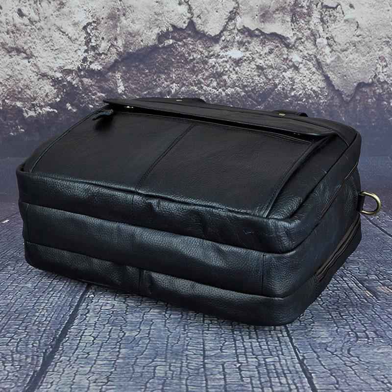 Black Leather Men's Large Briefcase - Travel & Business Work Bag