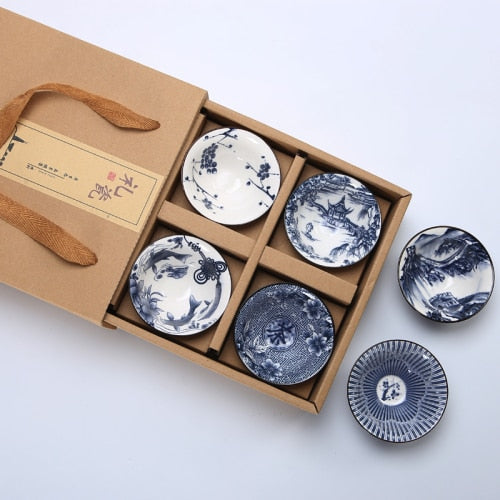 6-Piece Vintage Wine Tea Cups Set - 80ml Blue and White Retro Teaware