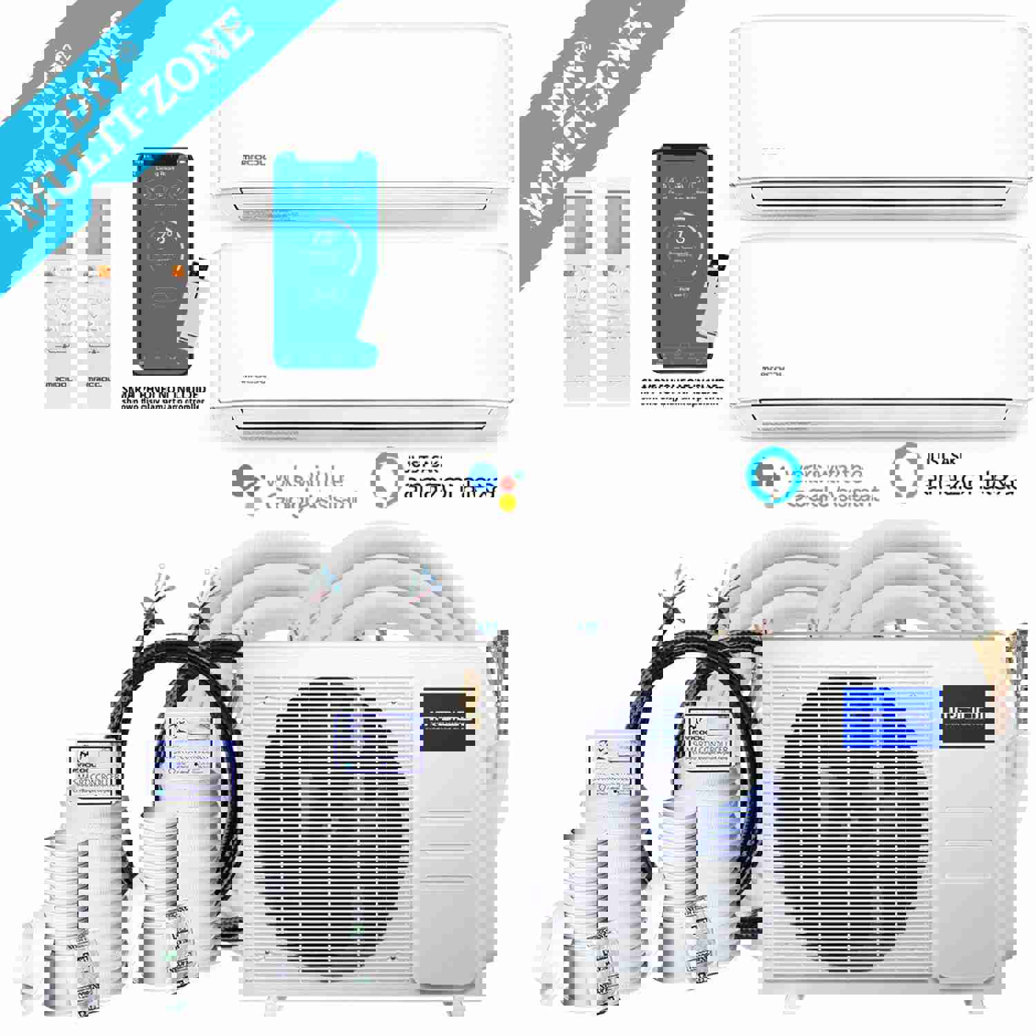 MRCOOL DIY 4th Gen 48K BTU 2-Zone Condenser with 24K+24K Handlers and 2 x 25ft Linesets Bundle