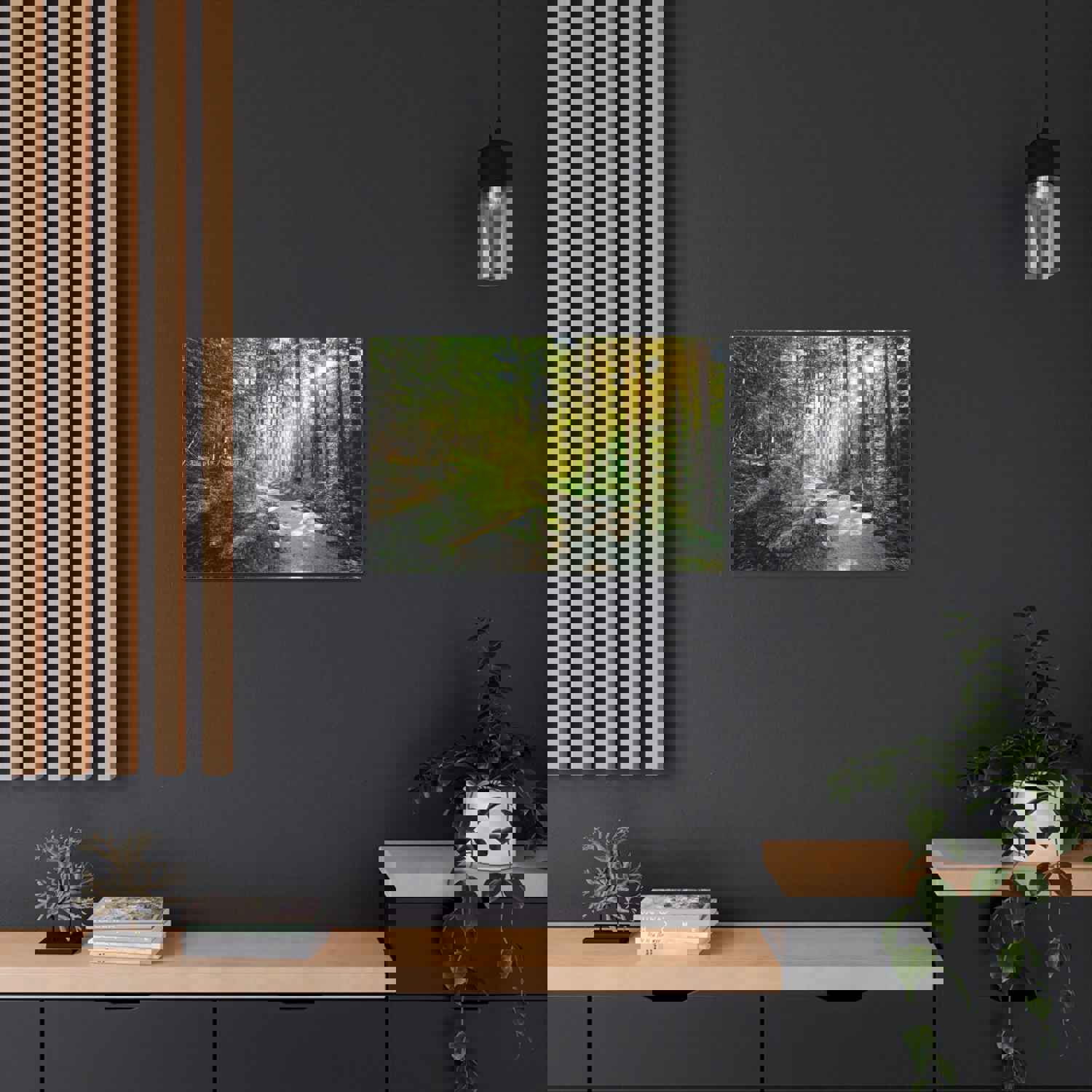 Sunlight Through Green Forest Path Nature Photography Canvas Wall Art