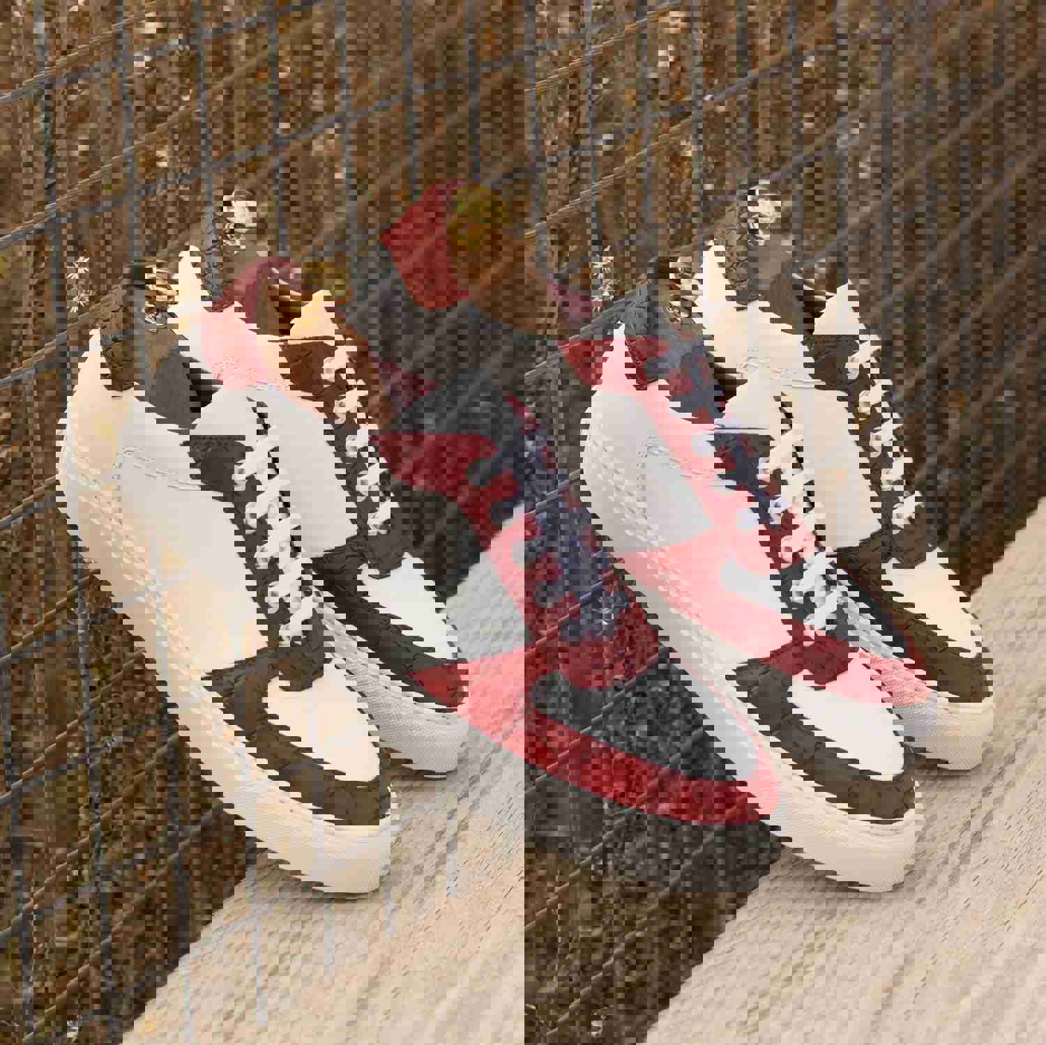 DapperFam Rivale in Red Mens Italian Croco Embossed Leather Trainer