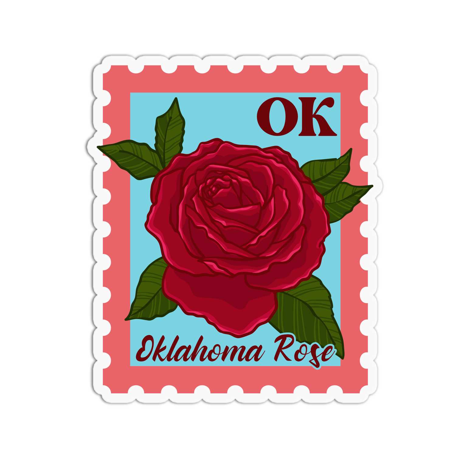 Oklahoma Rose State Flower Stickers - Raised Spot UV, Waterproof & Dishwasher Safe
