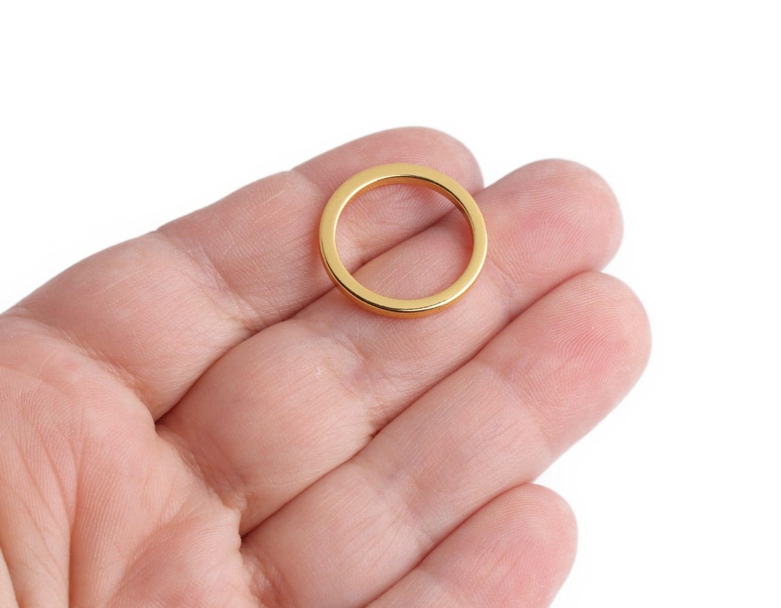 4 Round Ring Link Beads in Gold Plated, Small O Rings for Purses, Macrame and Jewelry, Flat Washer Charm, Metal Brass, 20mm