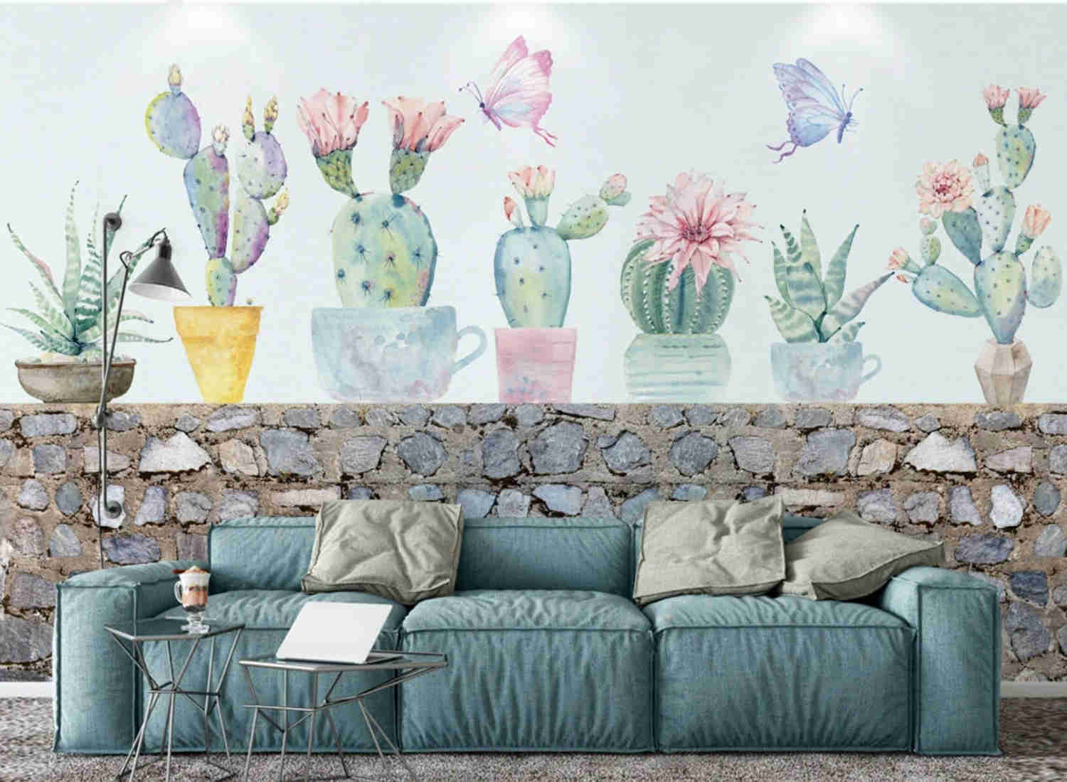 Cactus Peel and Stick Wallpaper - Tropical Floral Wall Mural for Living Room, Nursery, Bedroom, Kitchen