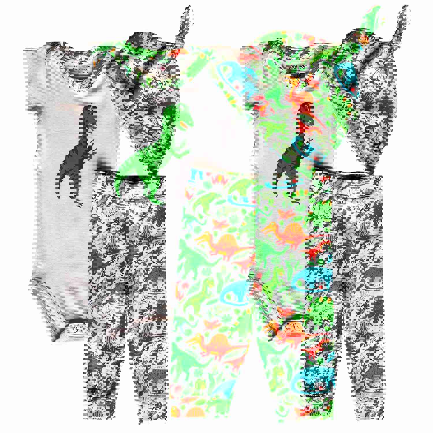 AnnLoren Baby Layette Boys Dinosaur Onesie Pants Cap 3pc Gift Set (3M - 18M)