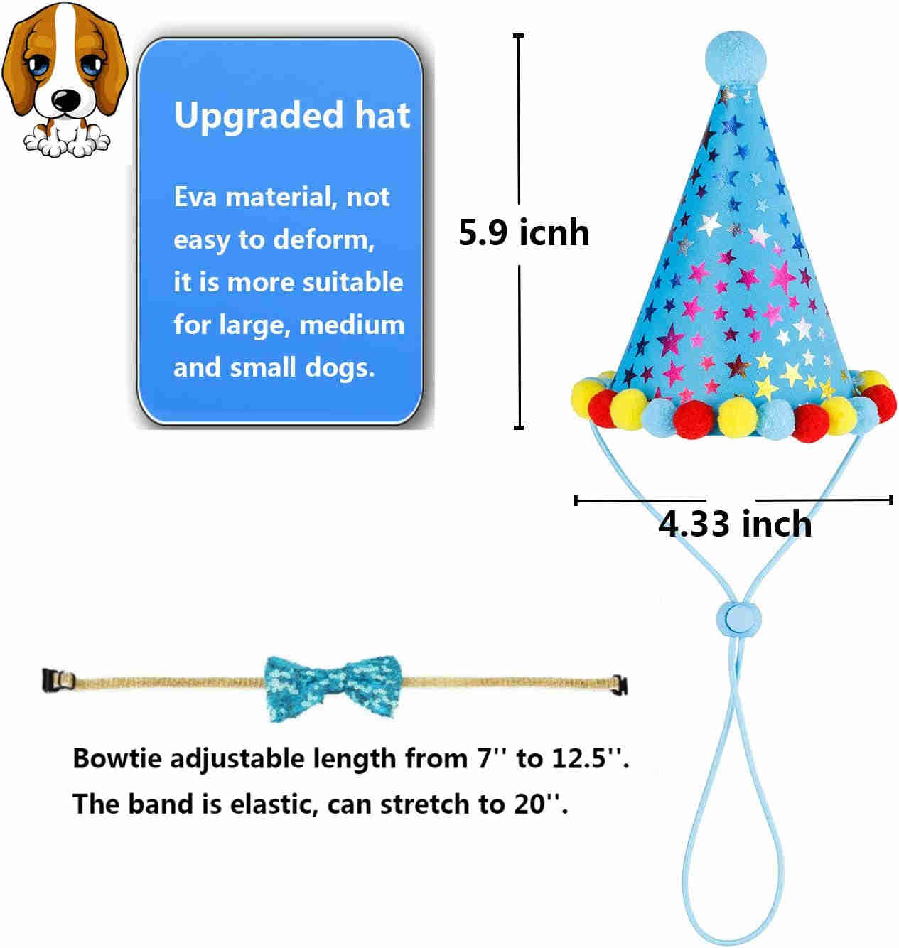 TCBOYING Dog Birthday Party Supplies Set - Bandana, Hat, and Bow Tie for Small to Medium Dogs