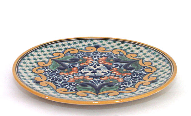 Authentic Talavera Plate with Flowers and Plumes Design