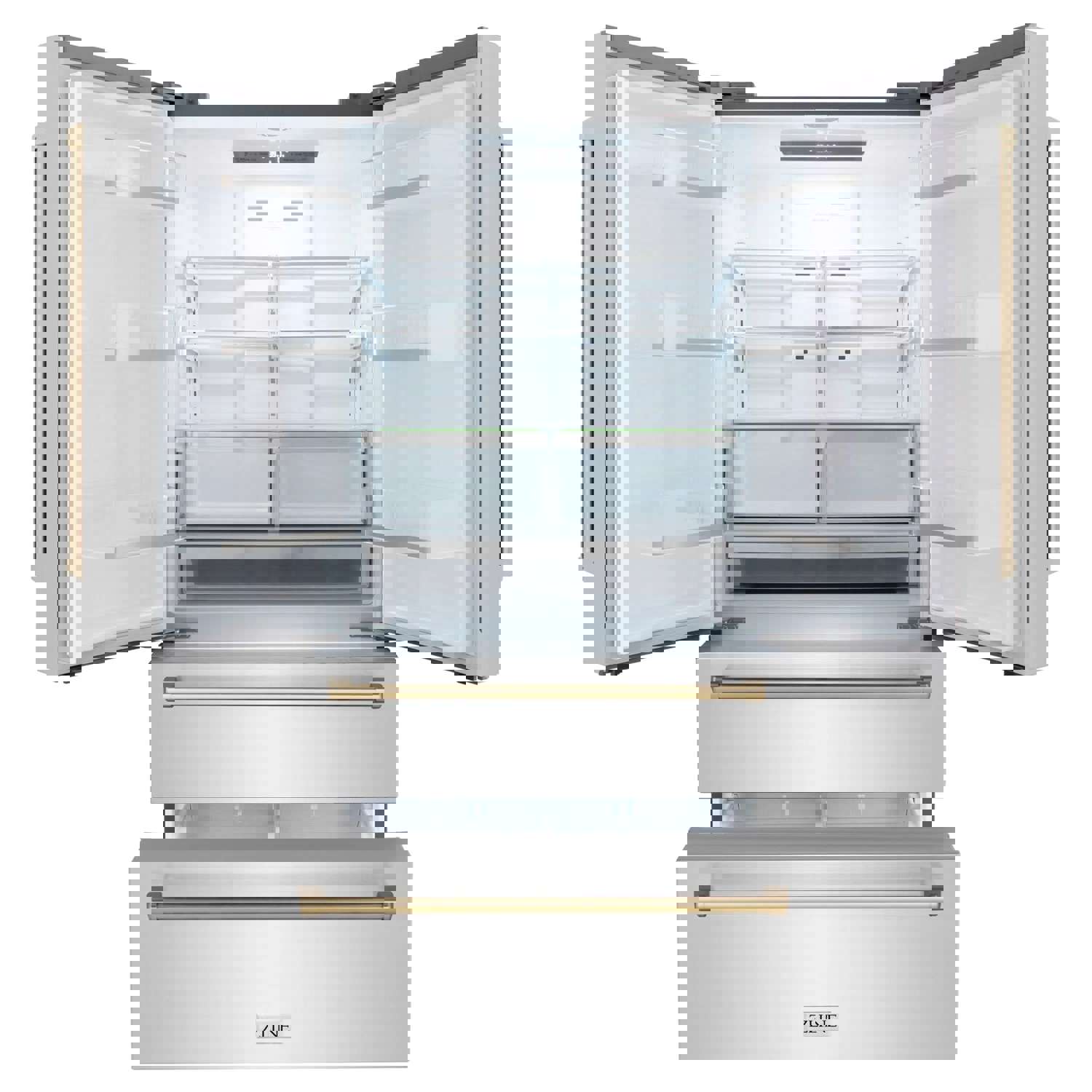 ZLINE Autograph Edition 36 French Door Refrigerator with Ice Maker - Stainless Steel & Champagne Bronze Trim