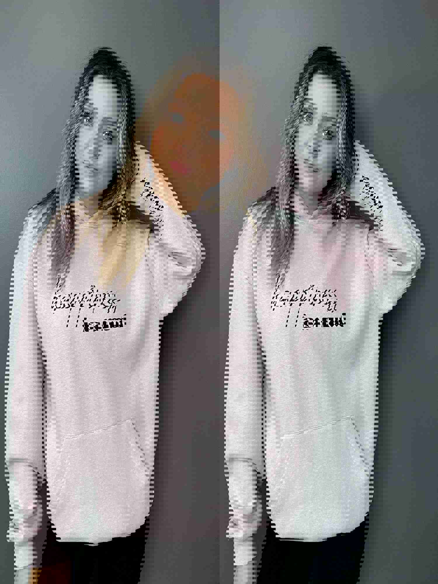 Happiness Is A Mood and F*ck Em Is A Mindset Hoodie with Sleeve Design