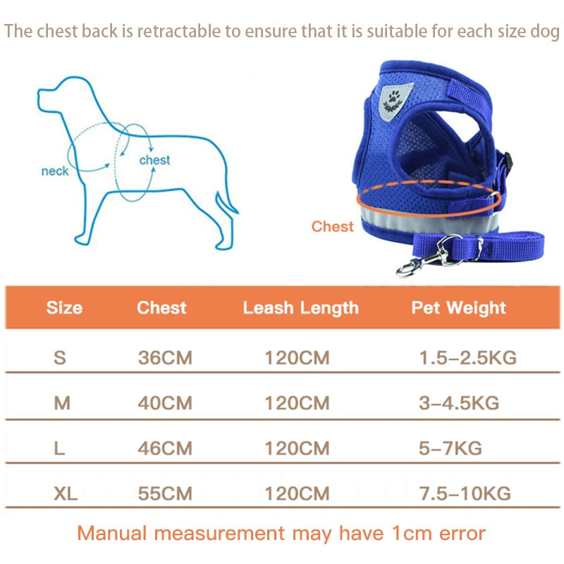 Adjustable Pet Dog Cat Harness with Leash - Soft Breathable Plaid Vest for Small, Medium, Large Dogs