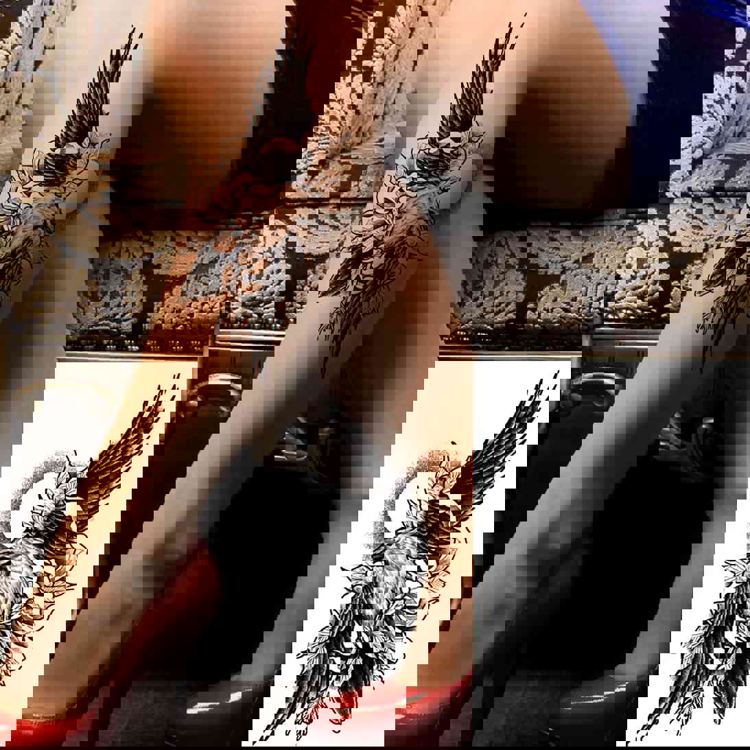 Kotbs 6 Sheets Black Tribal Realistic Animal Flower Temporary Tattoos for Men and Women