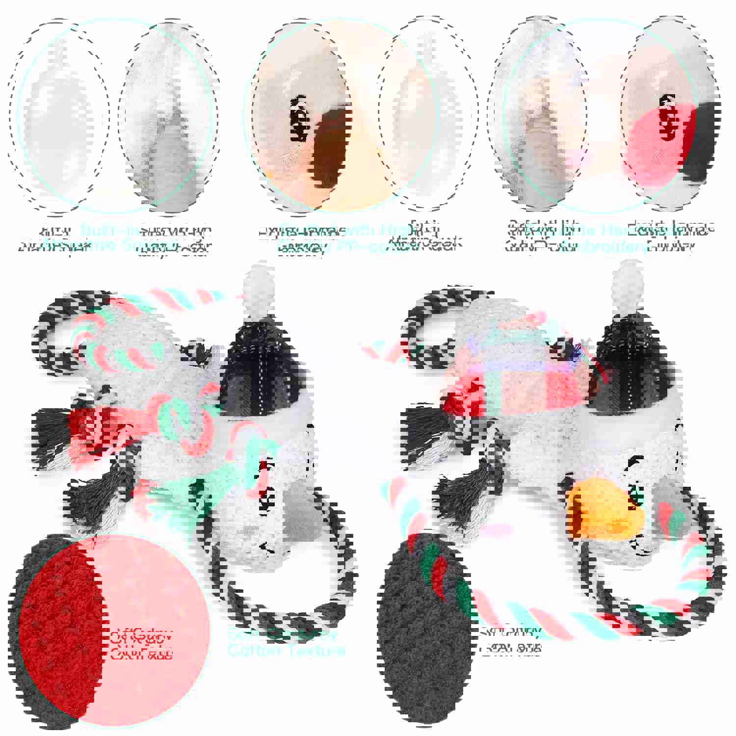 IOKHEIRA Christmas Snowman Squeaky Dog Toy - Interactive Plush Chew Toy with Crinkle Paper & Knotted Rope for Teeth Cleaning
