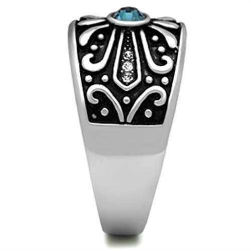 High Polished Stainless Steel Ring with Top Grade Crystal in Capri Blue for Women - Style TK377