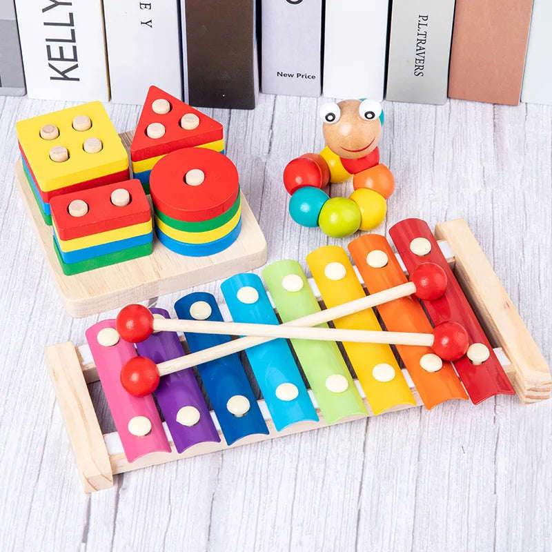 Montessori Wooden Baby Educational Toy - Colorful Wooden Blocks for Early Childhood Learning