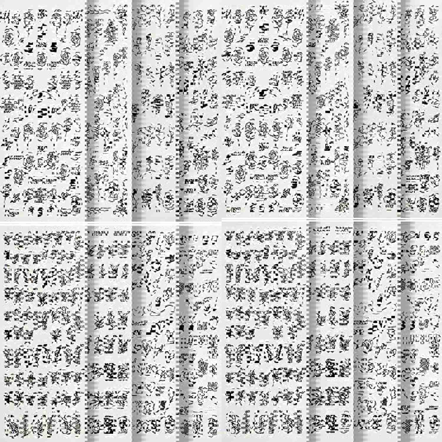 Black Nail Stickers Self-Adhesive - 8 Sheets 3D Designer Nail Art Decals