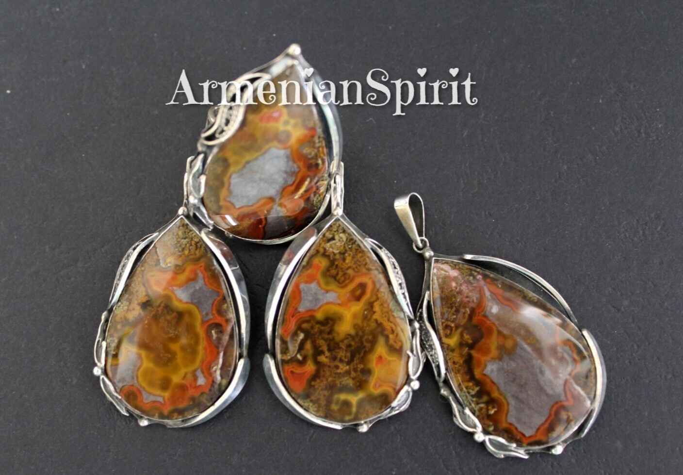 Sterling Silver 925 Women's Jewelry Set with Crazy Lace Agate (Ring, Earrings, Pendant)