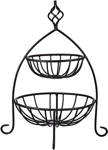 Decorative 2 Tier Black Metal Fruit and Bread Basket for Kitchen Countertop