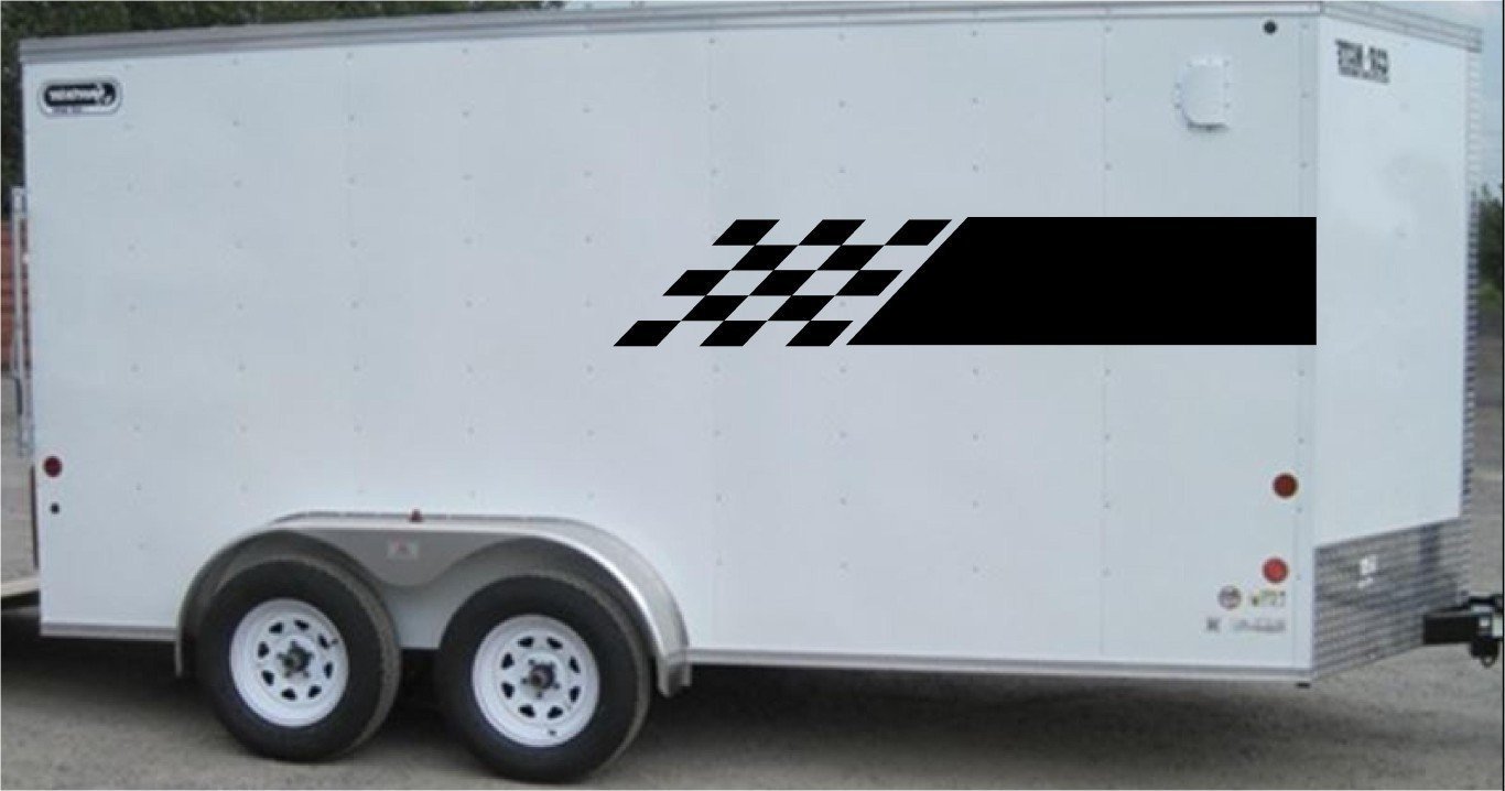 Checkered Racing Stripe Trailer Decal - High Gloss Vinyl Sticker for Cars and Trailers