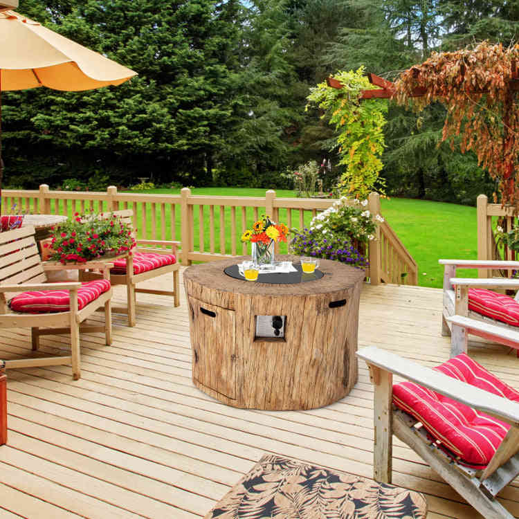 50000 BTU Outdoor Propane Gas Fire Pit Table with Laval Rock and PVC Cover