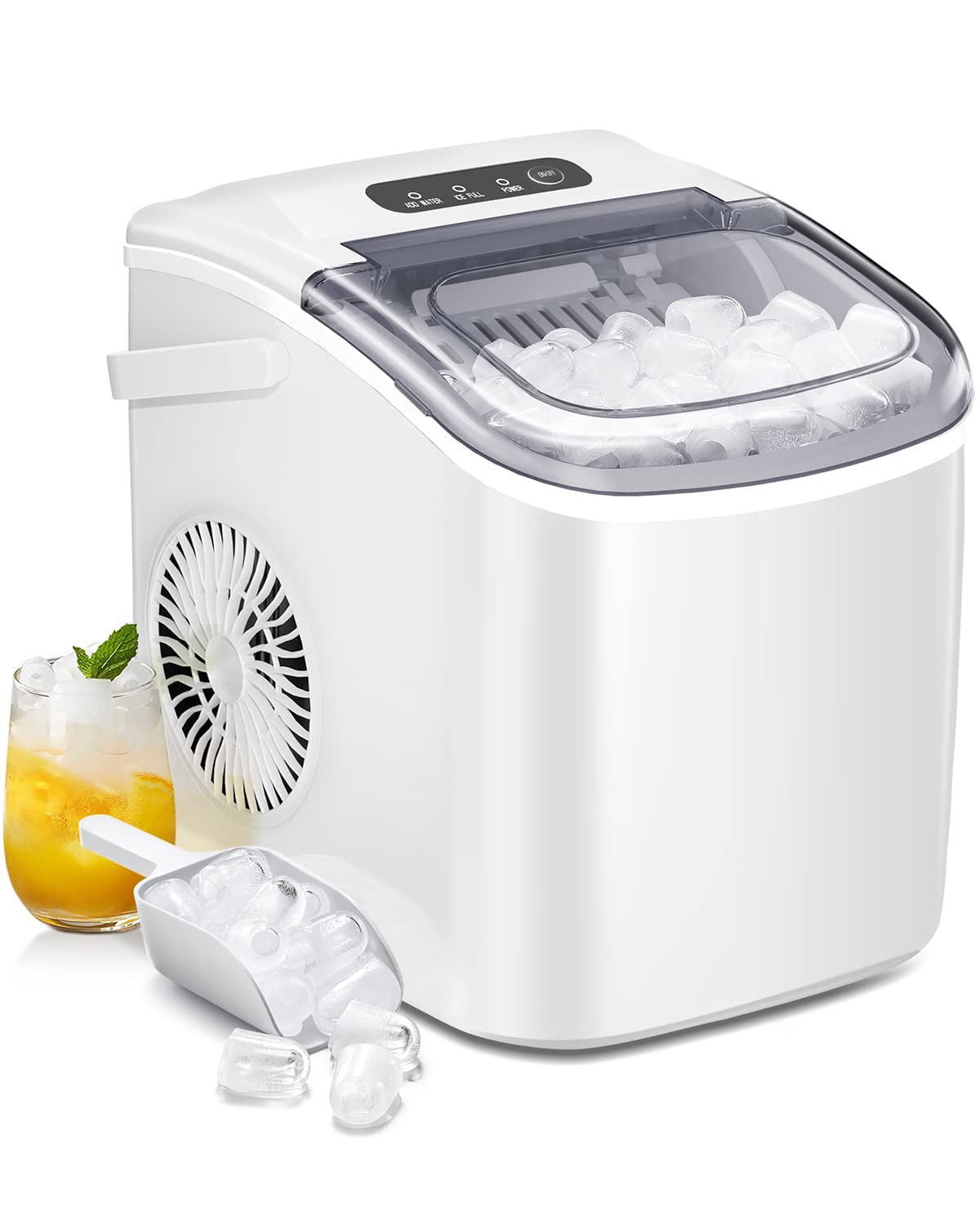Portable Ice Maker Machine with Self-Cleaning, 26Lbs/24H, 9 Ice Cubes in 8 Mins for Home/Office/Kitchen (White)