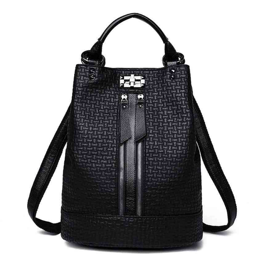 Black Genuine Leather Cool Backpack For Women - Fashion Travel Large Capacity Bag