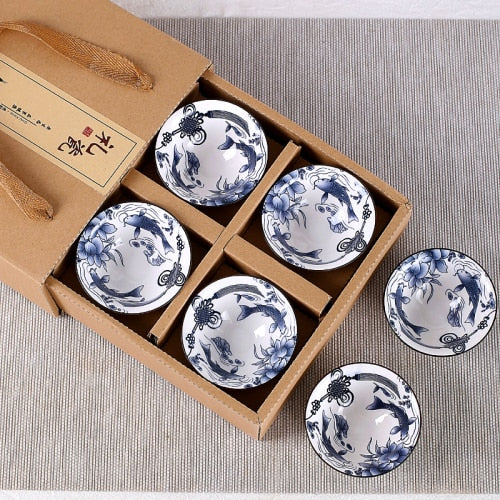 6-Piece Vintage Wine Tea Cups Set - 80ml Blue and White Retro Teaware