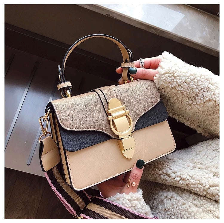 Square Leather & Suede Crossbody Handbag
