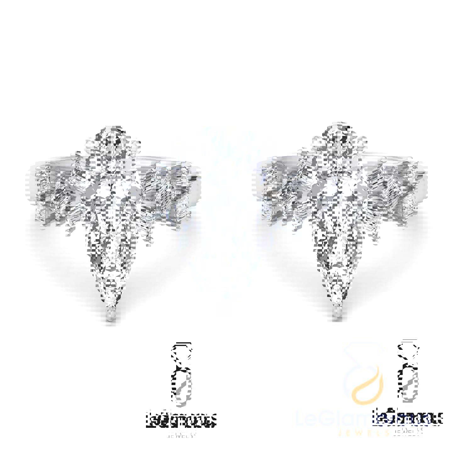 Pear Cut Hidden Halo Pave Style Lab Grown Diamond Engagement Ring