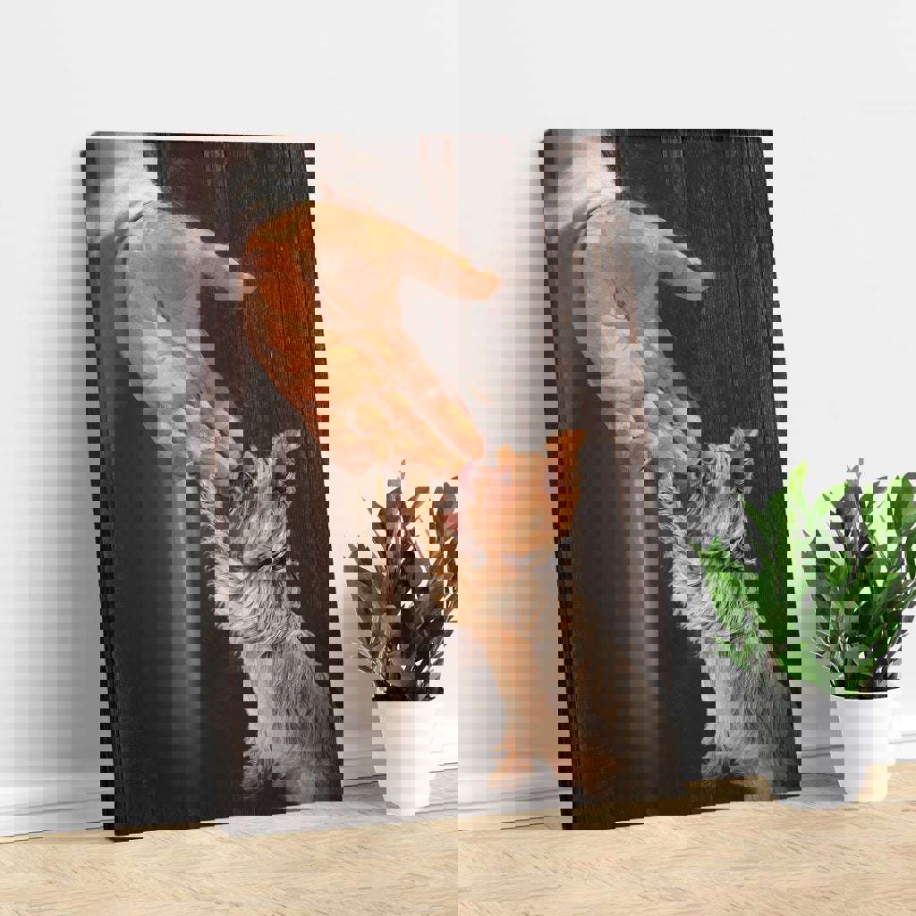 Yorkshire Terrier In the Hand of God - Jesus Portrait Canvas Print, Wall Art