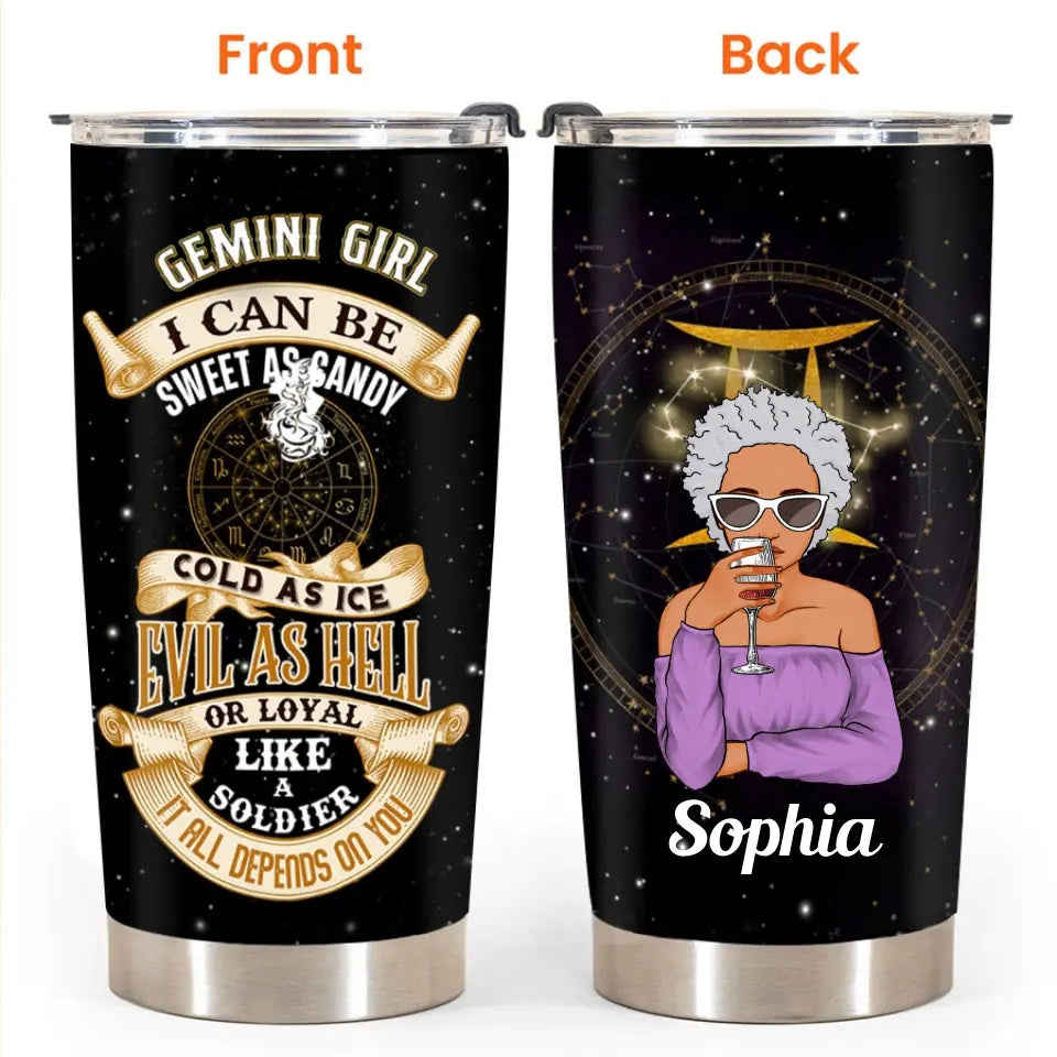 Personalized Gemini Zodiac Tumbler - Stainless Steel Insulated Cup for Women