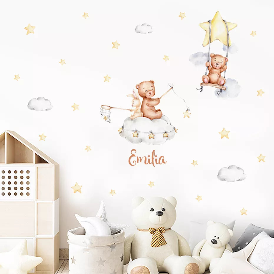 Personalized Bear Balloons Baby's Name Wall Decals - Nursery Room Removable PVC Stickers