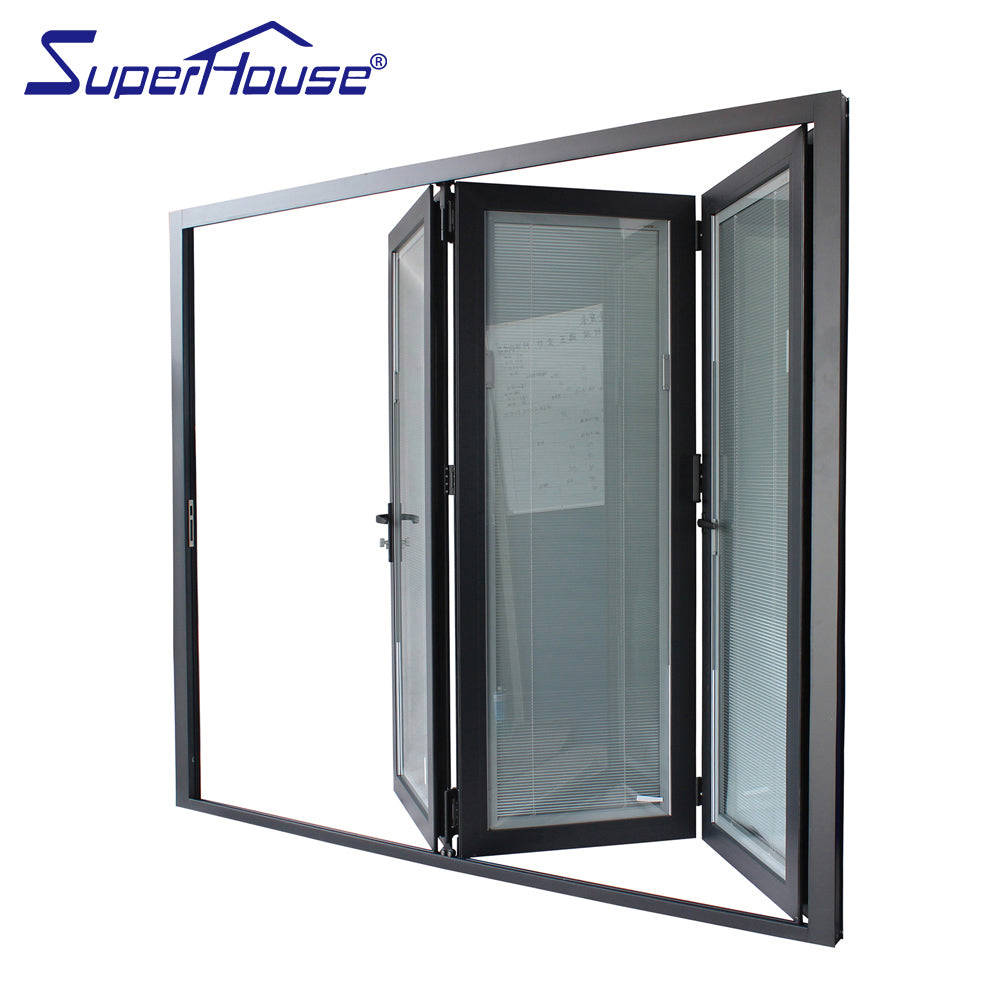 Miami-Dade County Approved Energy Efficient Aluminum Glass Folding Door with Blinds Insert