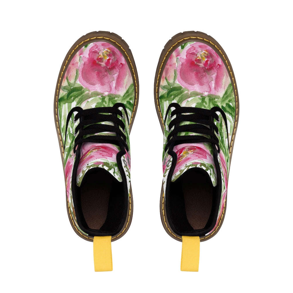 Pink Floral Rose Women's Boots - Feminine Flower Print Combat Boots