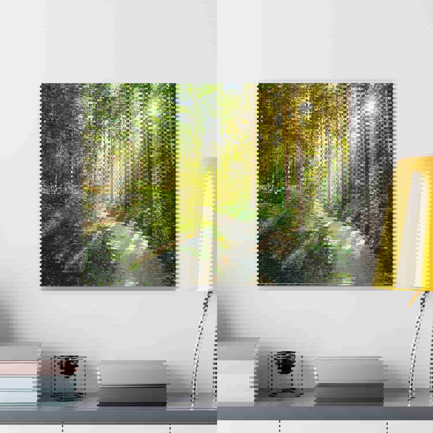 Sunlight Through Green Forest Path Nature Photography Canvas Wall Art