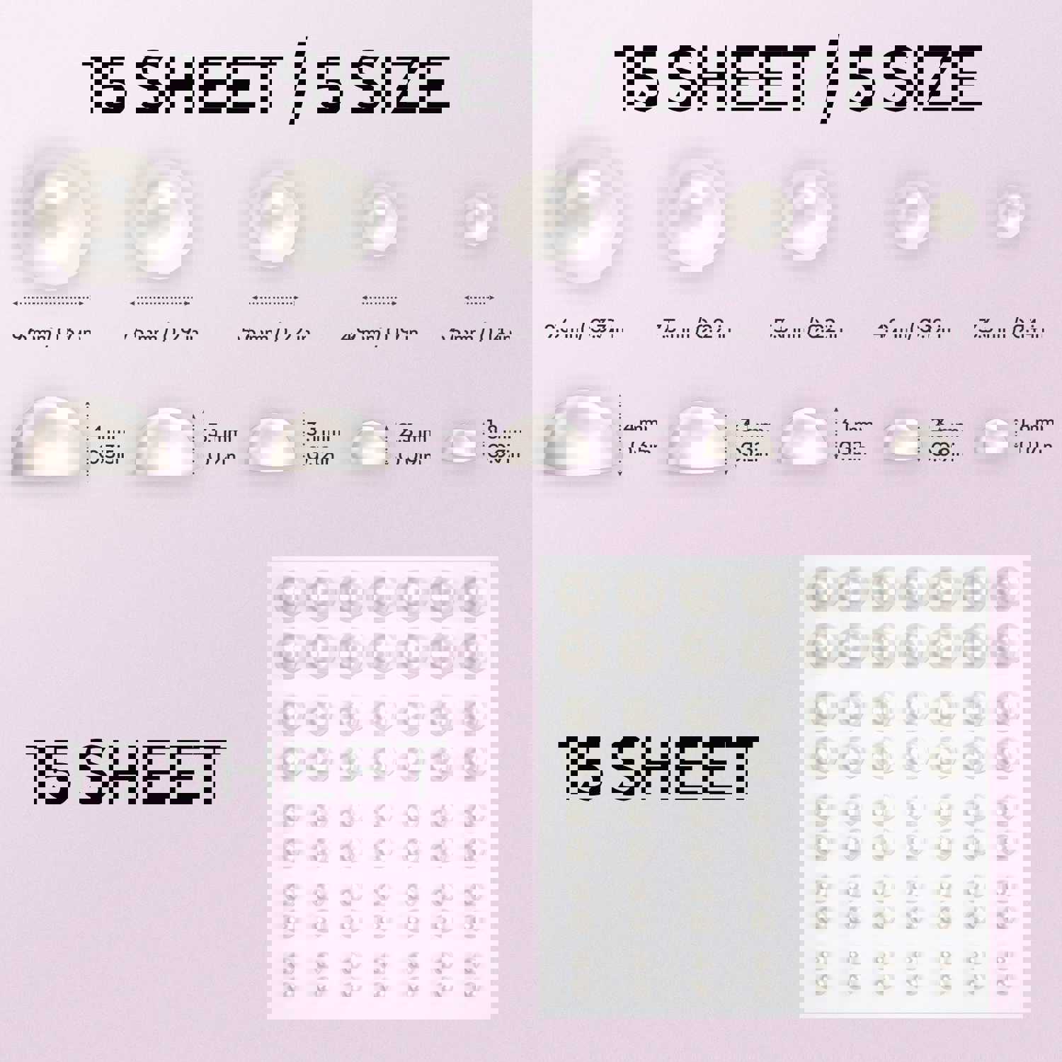 1050 PCS Pearl Stickers Self Adhesive - 5 Sizes for Face, Body, Nail, Hair, and Phone Decor