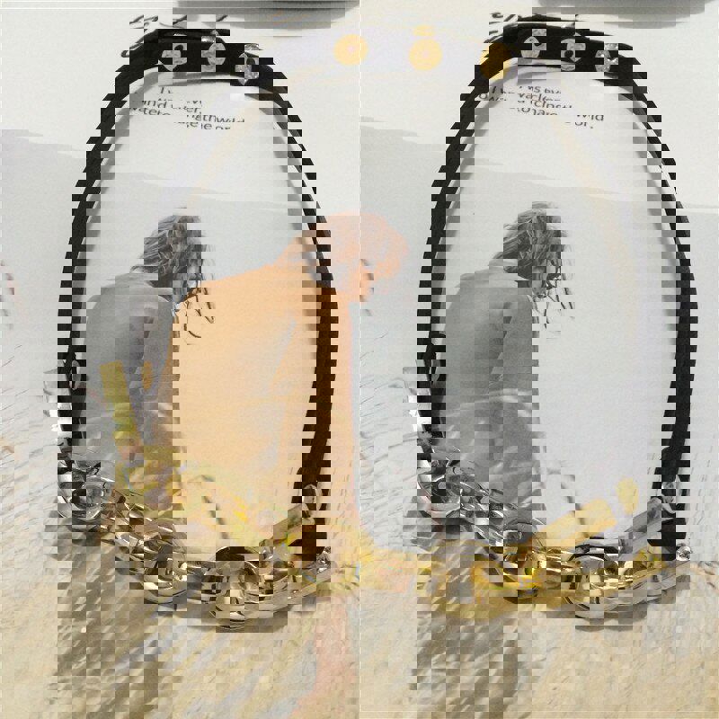 Leather Letter DD Pendant Necklace for Women - Punk Style Stainless Steel Chain Jewelry