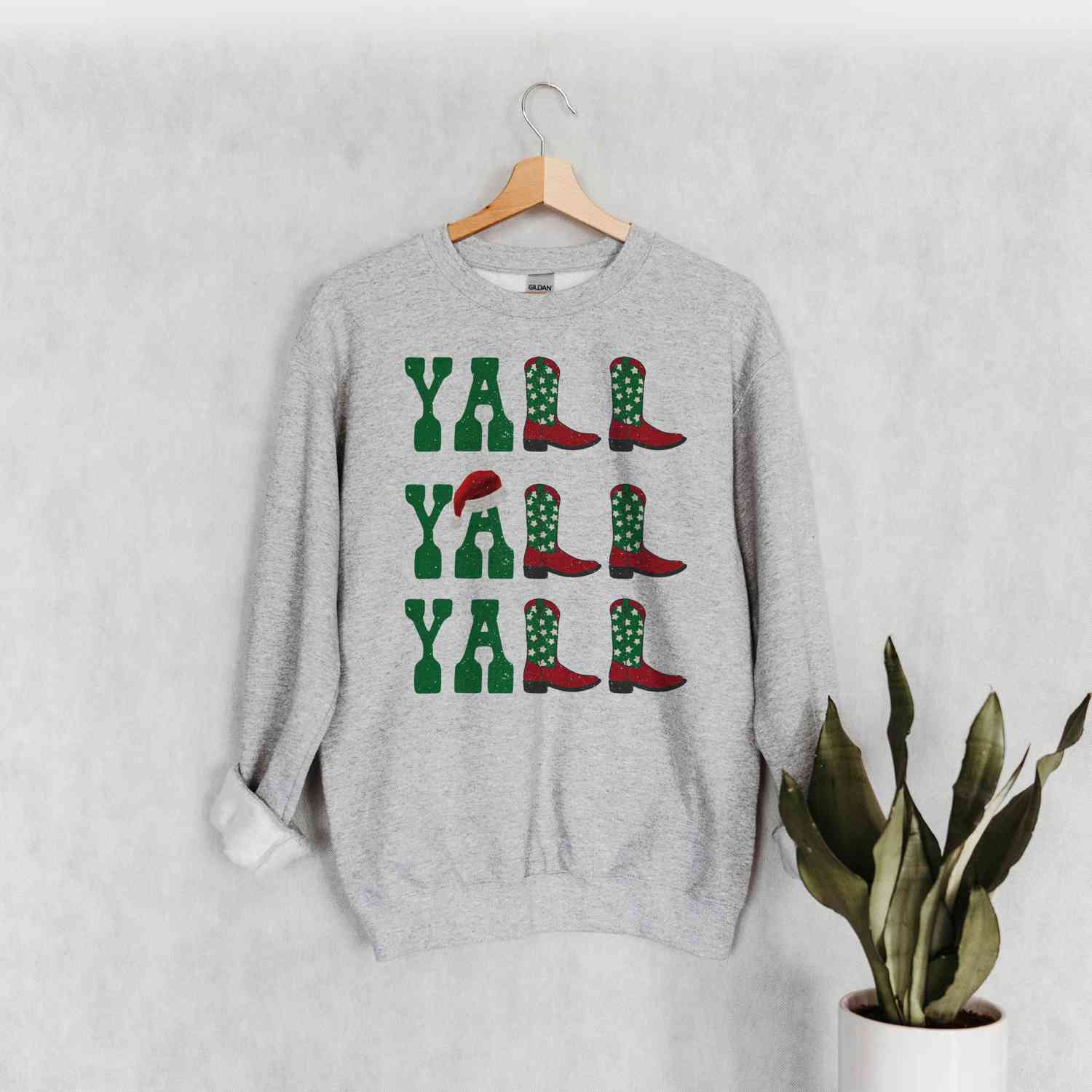 Christmas Yall Yall Yall Cowboy Cowgirl Western Boots Sweatshirt