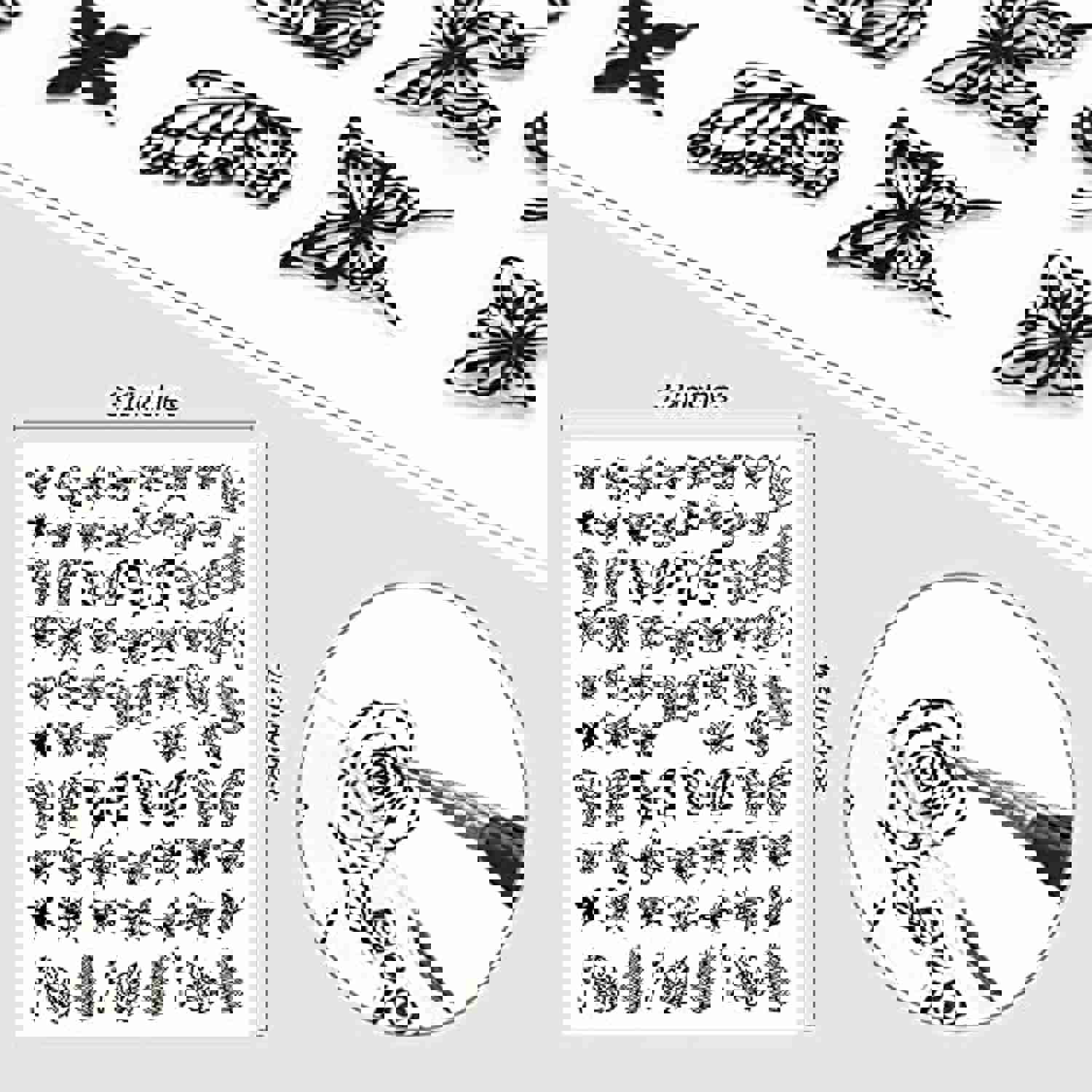 Black Nail Stickers Self-Adhesive - 8 Sheets 3D Designer Nail Art Decals