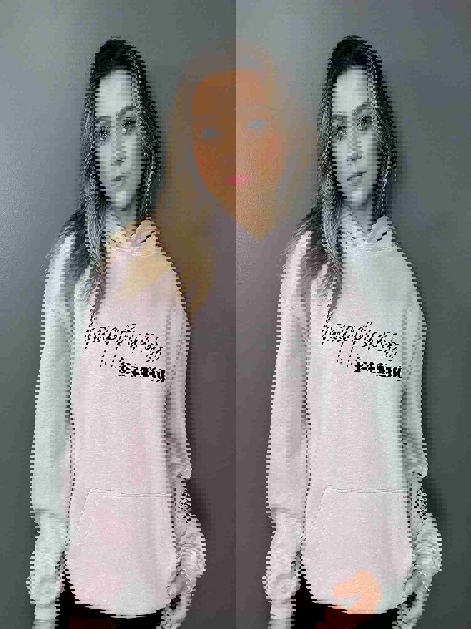 Happiness Is A Mood and F*ck Em Is A Mindset Hoodie with Sleeve Design