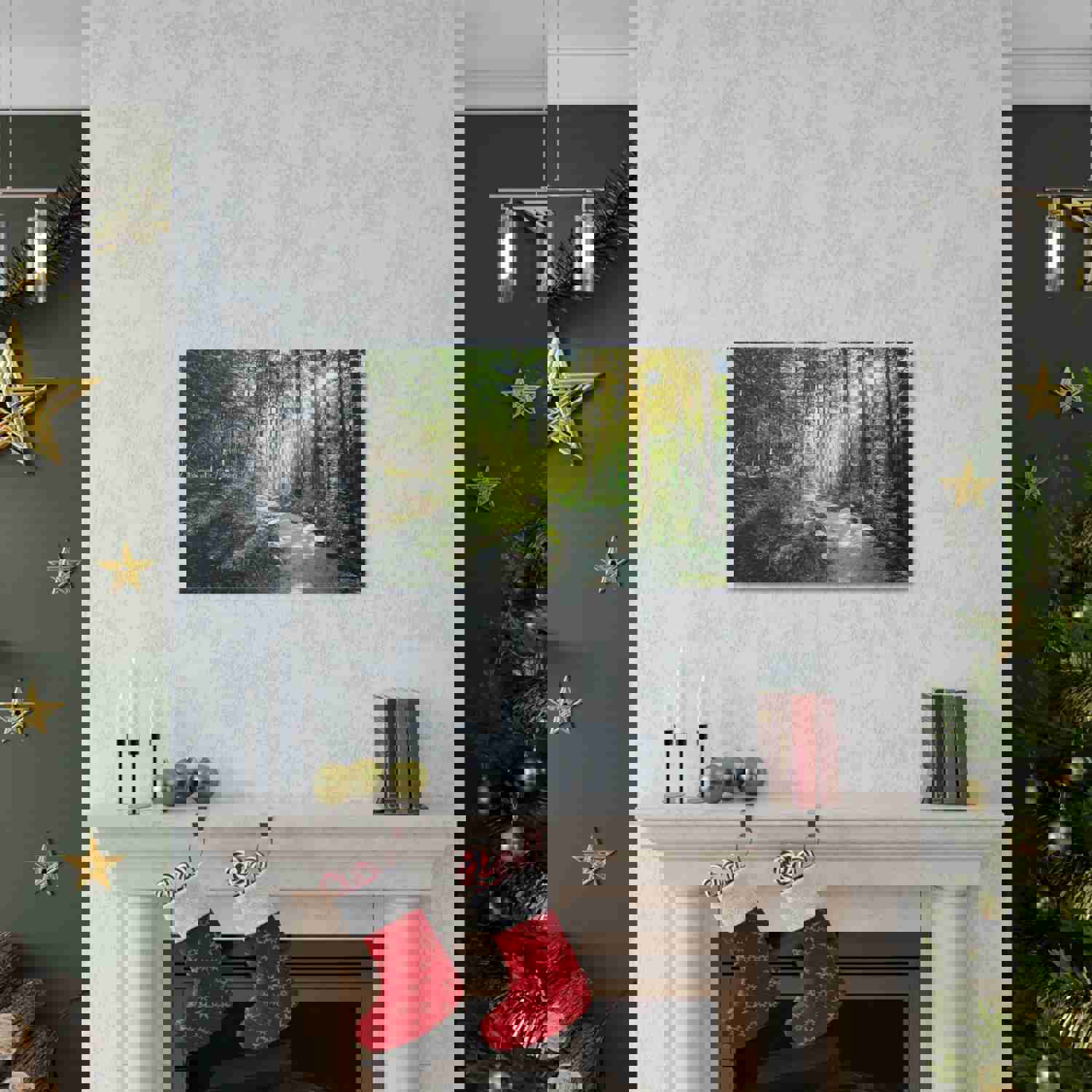 Sunlight Through Green Forest Path Nature Photography Canvas Wall Art