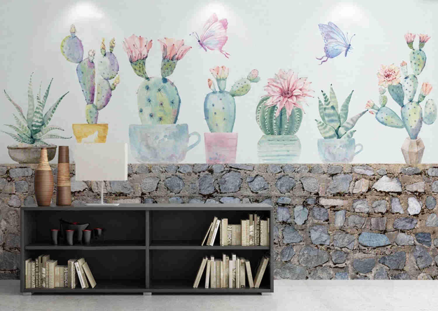 Cactus Peel and Stick Wallpaper - Tropical Floral Wall Mural for Living Room, Nursery, Bedroom, Kitchen