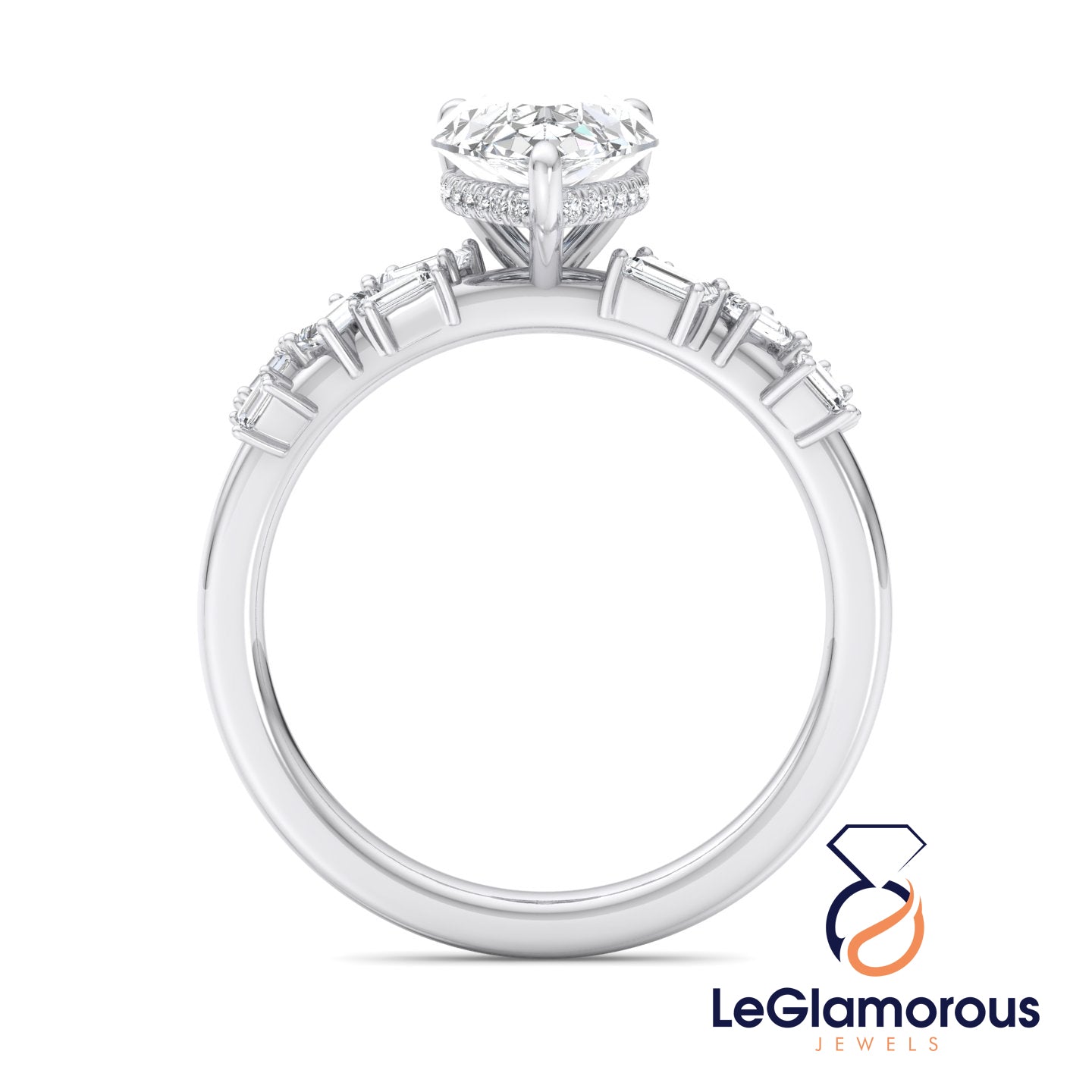 Pear Cut Hidden Halo Pave Style Lab Grown Diamond Engagement Ring