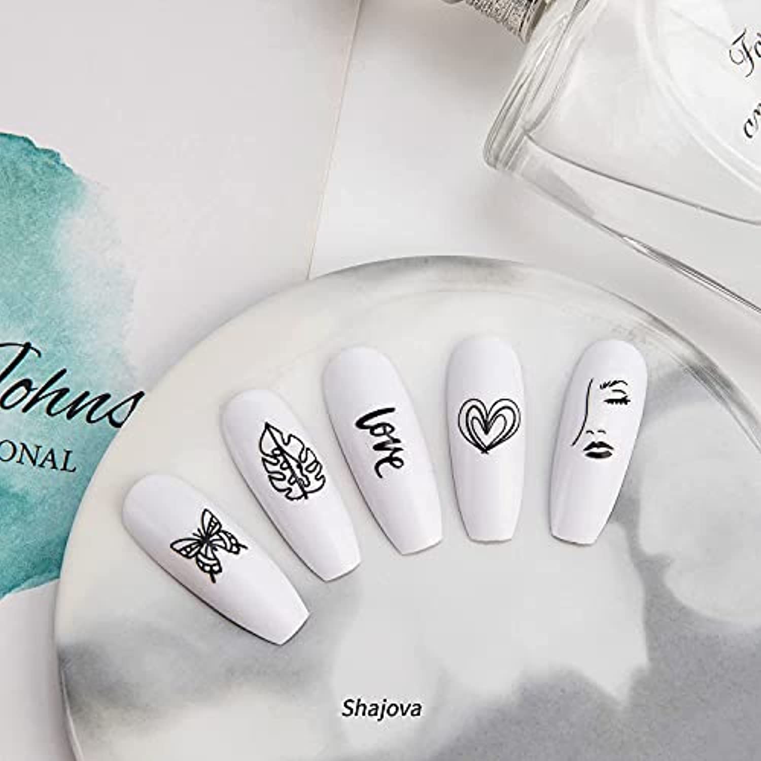 Black Nail Stickers Self-Adhesive - 8 Sheets 3D Designer Nail Art Decals