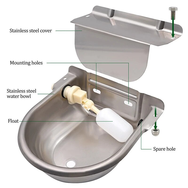 Stainless Steel Automatic Float Valve Water Bowl for Cattle, Horse, Sheep, and Pets