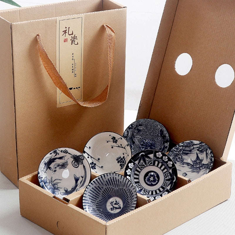 6-Piece Vintage Wine Tea Cups Set - 80ml Blue and White Retro Teaware