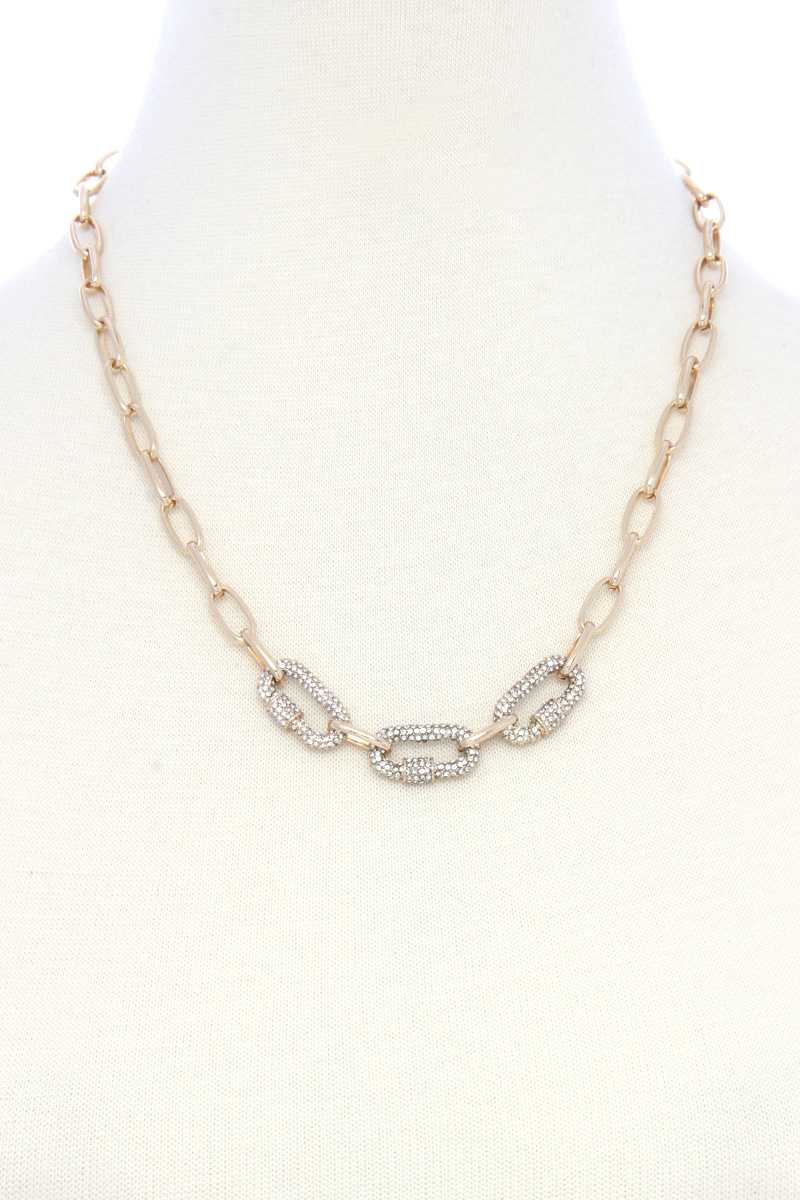 Rhinestone Charm Oval Link Metal Necklace for Women