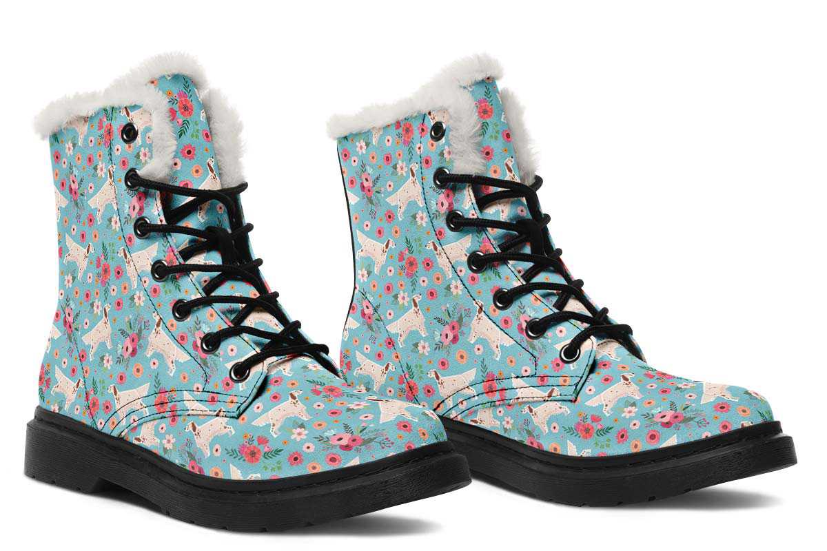English Setter Flower Winter Boots - Custom Printed, Handcrafted On Demand